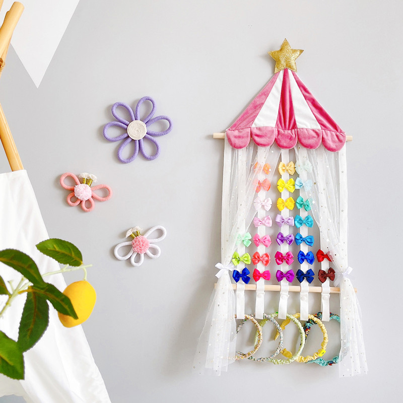 ins风儿童发夹收纳带展示架儿童房装饰马戏团挂墙发箍防尘收纳架