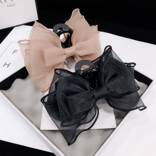 韩国日韩抓夹女夏季 高级感头饰鲨鱼夹 网纱蝴蝶结发抓发夹网红时尚