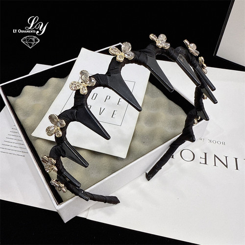 新款高颅顶水晶蝴蝶结波浪发箍