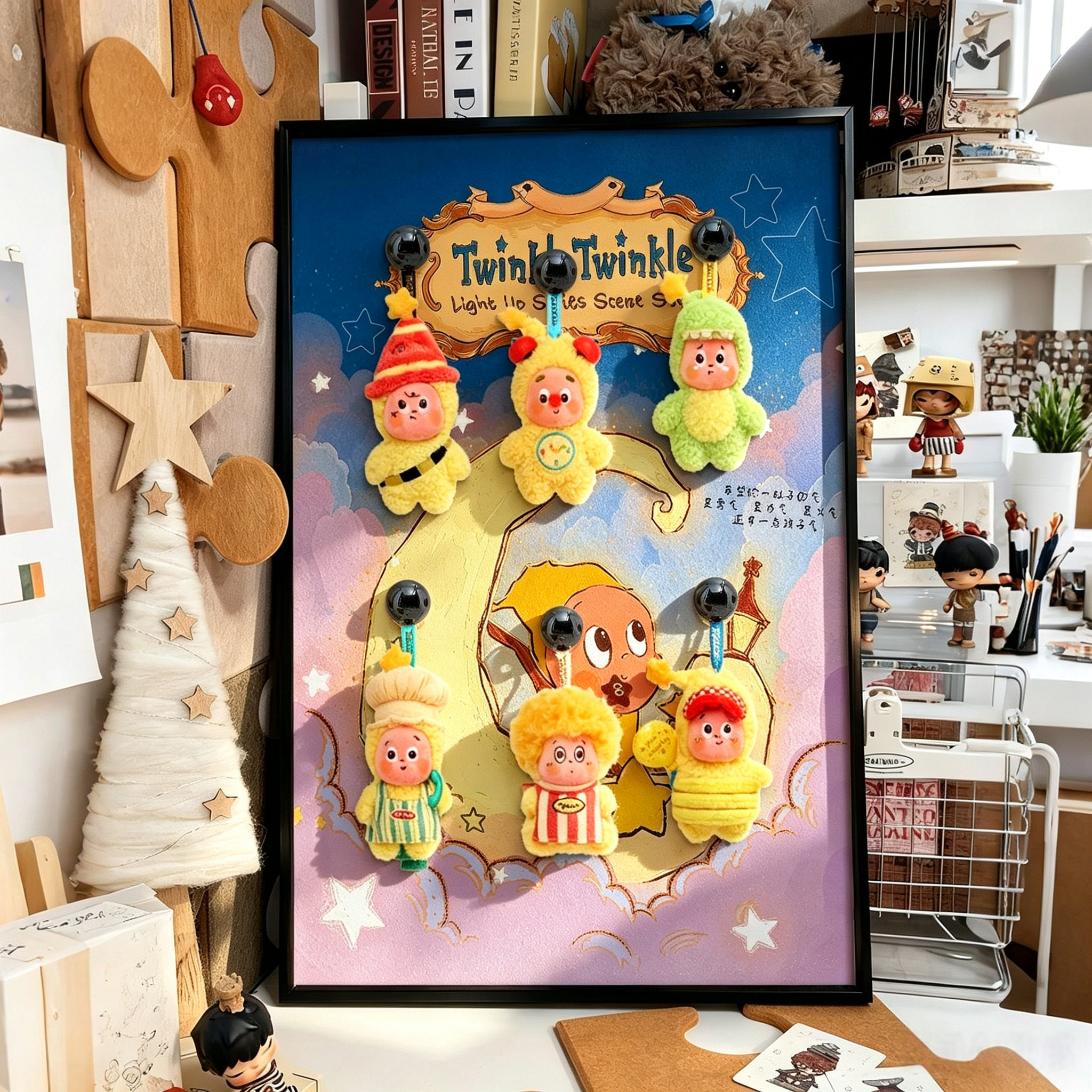 泡泡展示盒子123星星人毛绒收纳架装饰画盲盒展示框收纳盒挂画墙图片