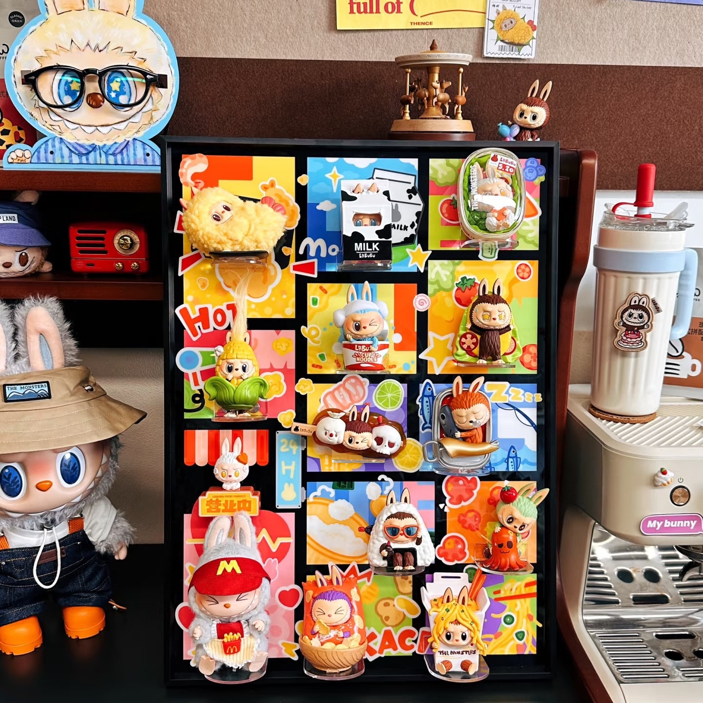 泡泡玛特拉布布怪味便利店盲盒收纳挂画立体装饰画手办海贼王labu
