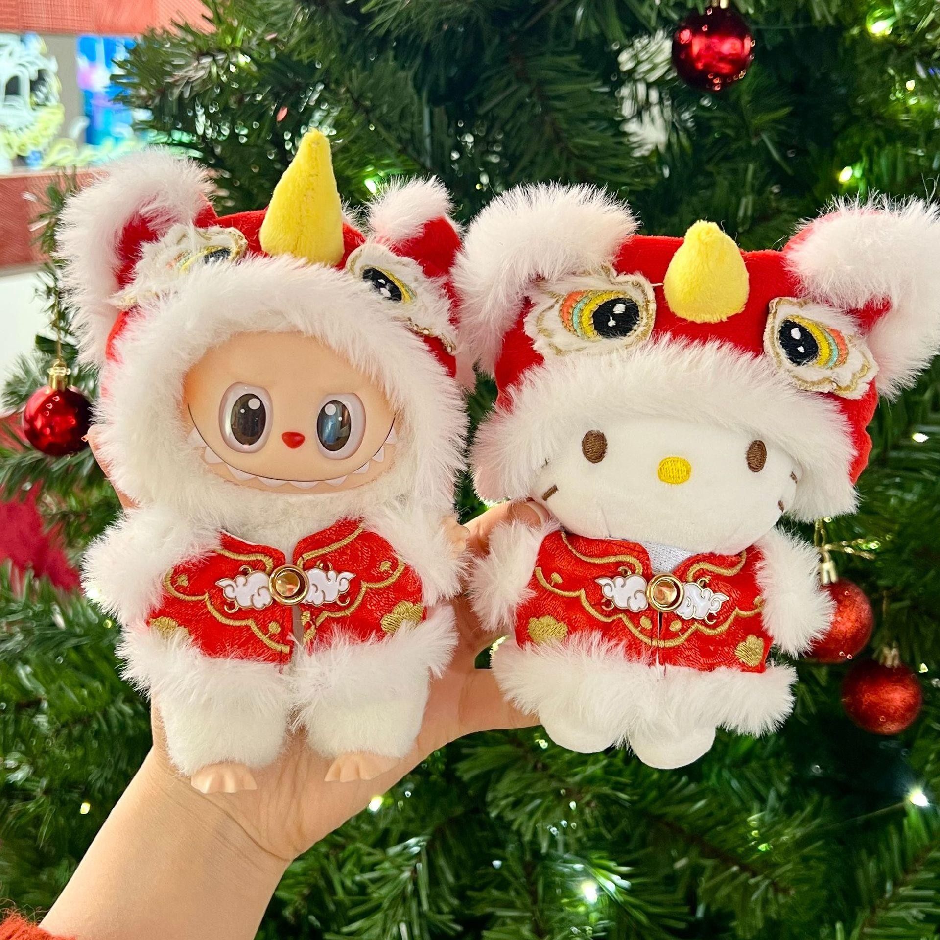泡泡玛特拉布布labubu娃衣服10cmkt猫一二代新年瑞狮中国风醒狮