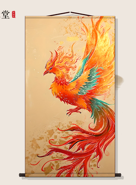 现代中式轻奢风客厅装饰画红色火凤凰寓意入户玄关走廊挂画餐厅画