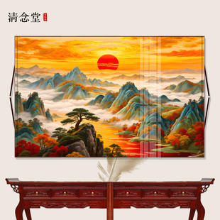 横版旭日东升图堂口客厅山水装饰画中堂背景堂屋挂画风水卷轴挂画