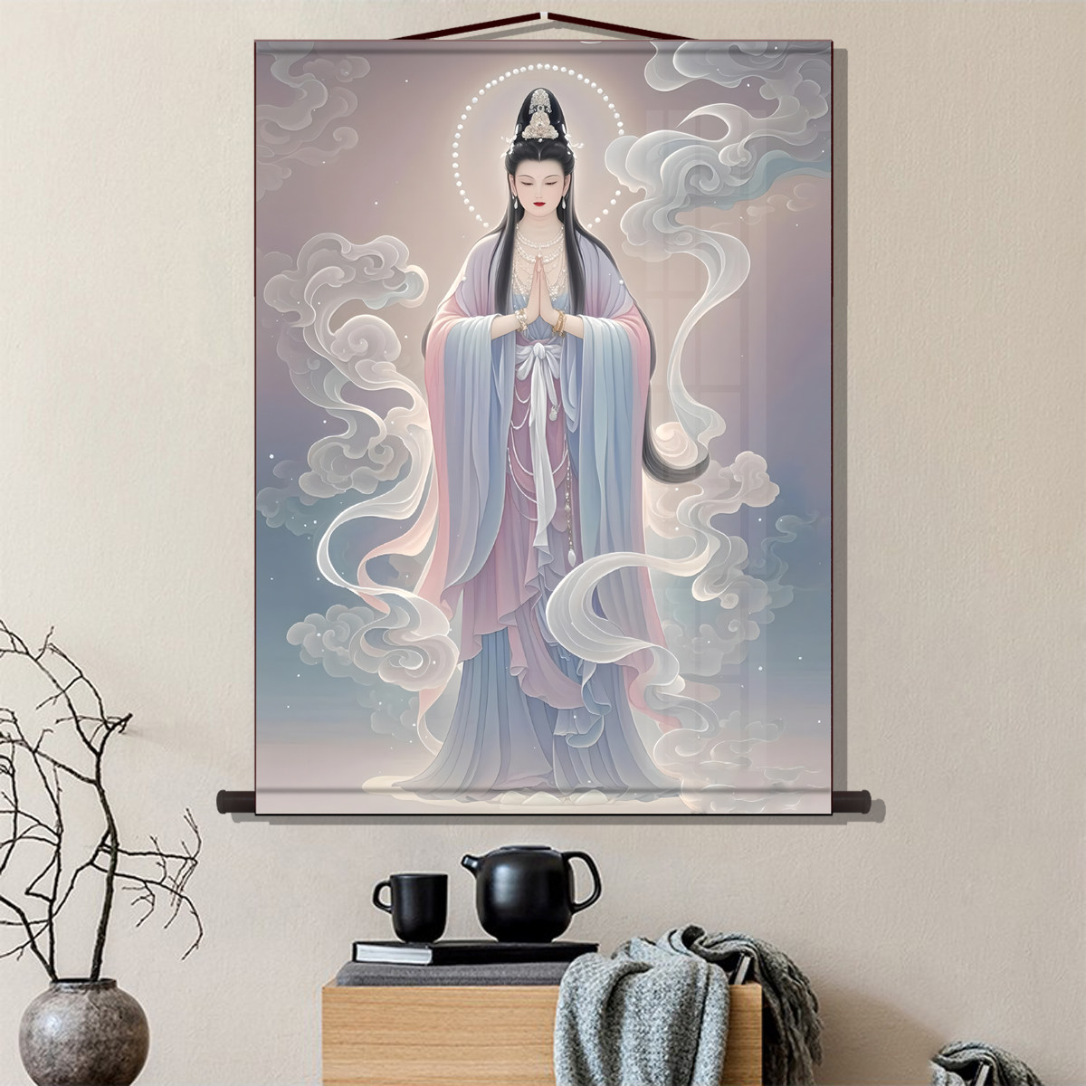 三尺三仙缘观音法像救苦救难观世音菩萨画像挂画佛像供奉结缘卷轴