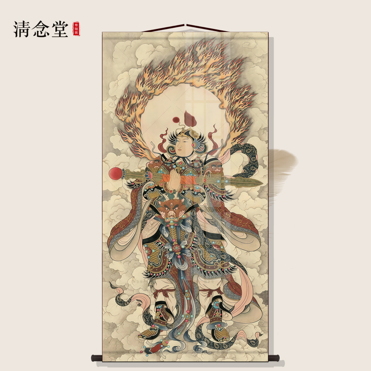 韦陀伽蓝尊天菩萨挂画家用客厅韦驮尊者护法神像结缘装饰卷轴挂轴