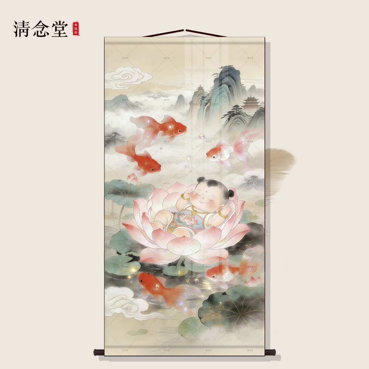 年画娃娃送子图宝宝客厅卧室装饰墙画龙凤胎求子金童玉女卷轴挂画,家居饰品,国画,淘宝优惠券,粉丝福利购,淘宝优惠卷