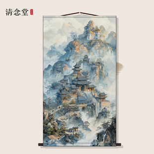 暗堂山水画挂画佛道仙背景墙堂屋供奉风水画仙家堂口客厅装饰画