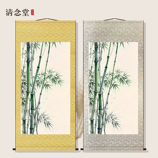 竹子图入户竹报平安富贵竹节节高翠竹画客厅墙面玄关丝绸卷轴挂画