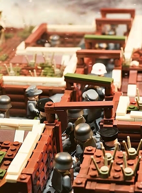 乐容高玩具拼装积木战斗堡垒二战军事基地士兵人仔重火力男孩战壕