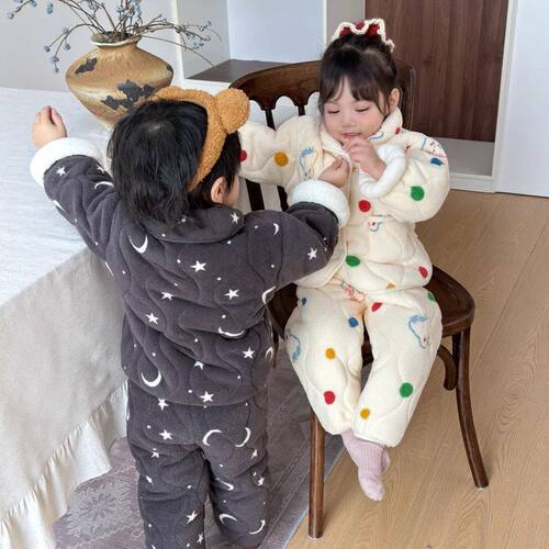 儿童三层夹棉睡衣兄妹姐弟家居服
