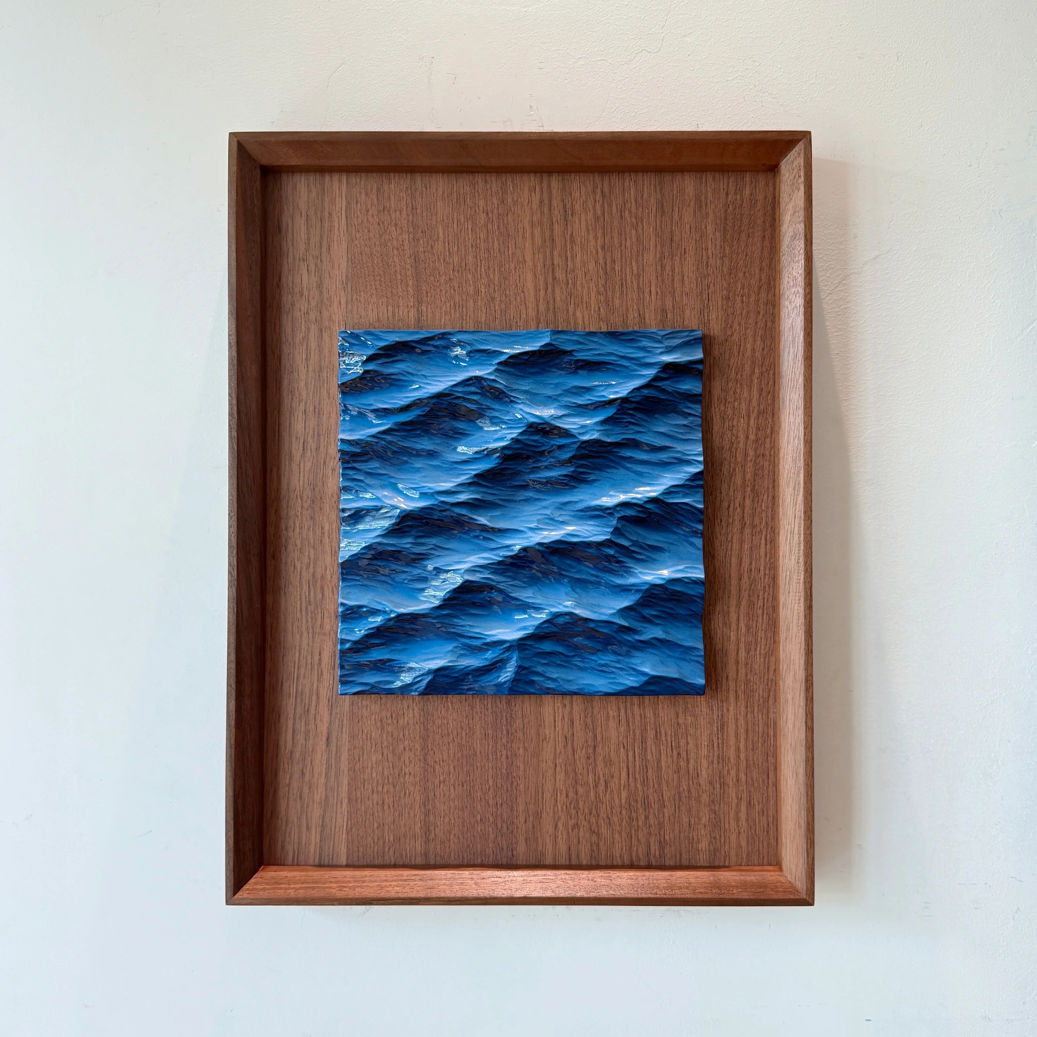 海也海浪石膏装饰画简约现代客厅卧室挂画玄关摆件木框蓝色装饰品