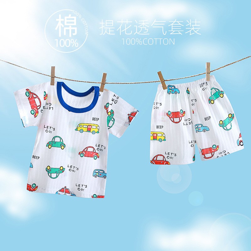 儿童夏季纯棉短袖套装宝宝睡衣