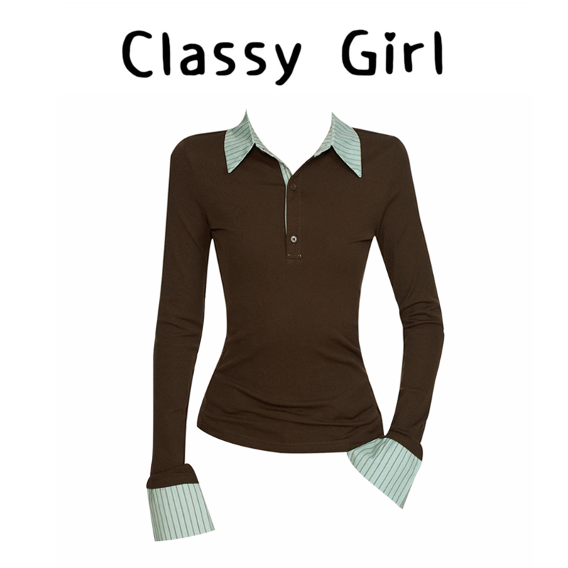 秋冬修身短款内搭假两件上衣T恤