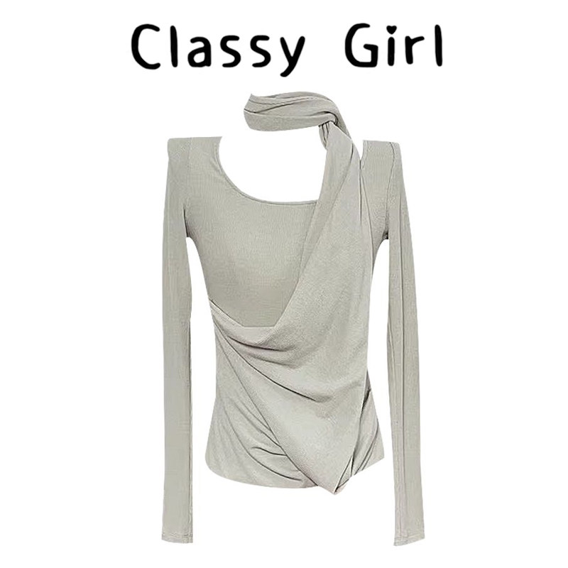 【青玉生烟】超好看的长袖t恤女秋冬挂脖内搭打底衫慵懒针织上衣,女装/女士精品,大码内搭,淘宝优惠券,粉丝福利购,淘宝优惠卷