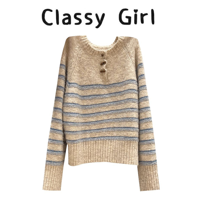 早秋韩系半开领长袖针织衫上衣