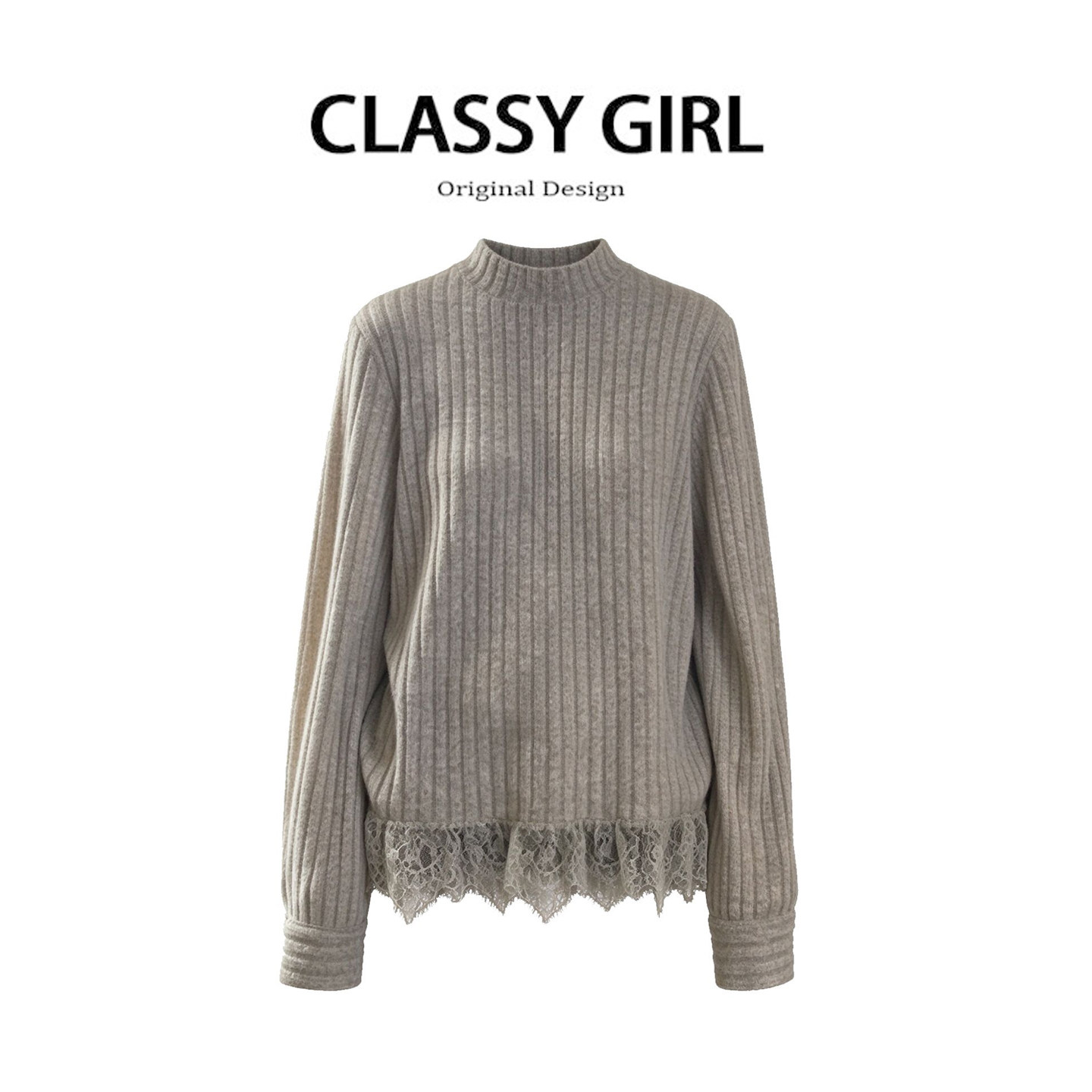 韩系内搭打底衫女2026新款长袖t恤半高领韩系慵懒蕾丝针织上衣