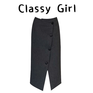 Classy girl 【浮日广场】纽扣开叉半身长裙女冬毛呢西装裙子高腰