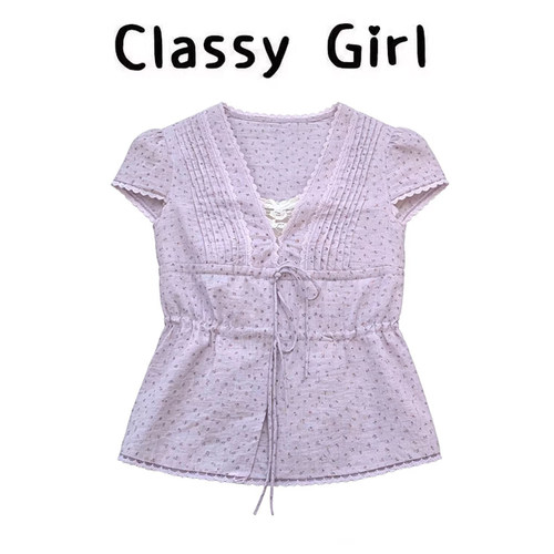 夏季韩系修身V领衬衣短袖上衣