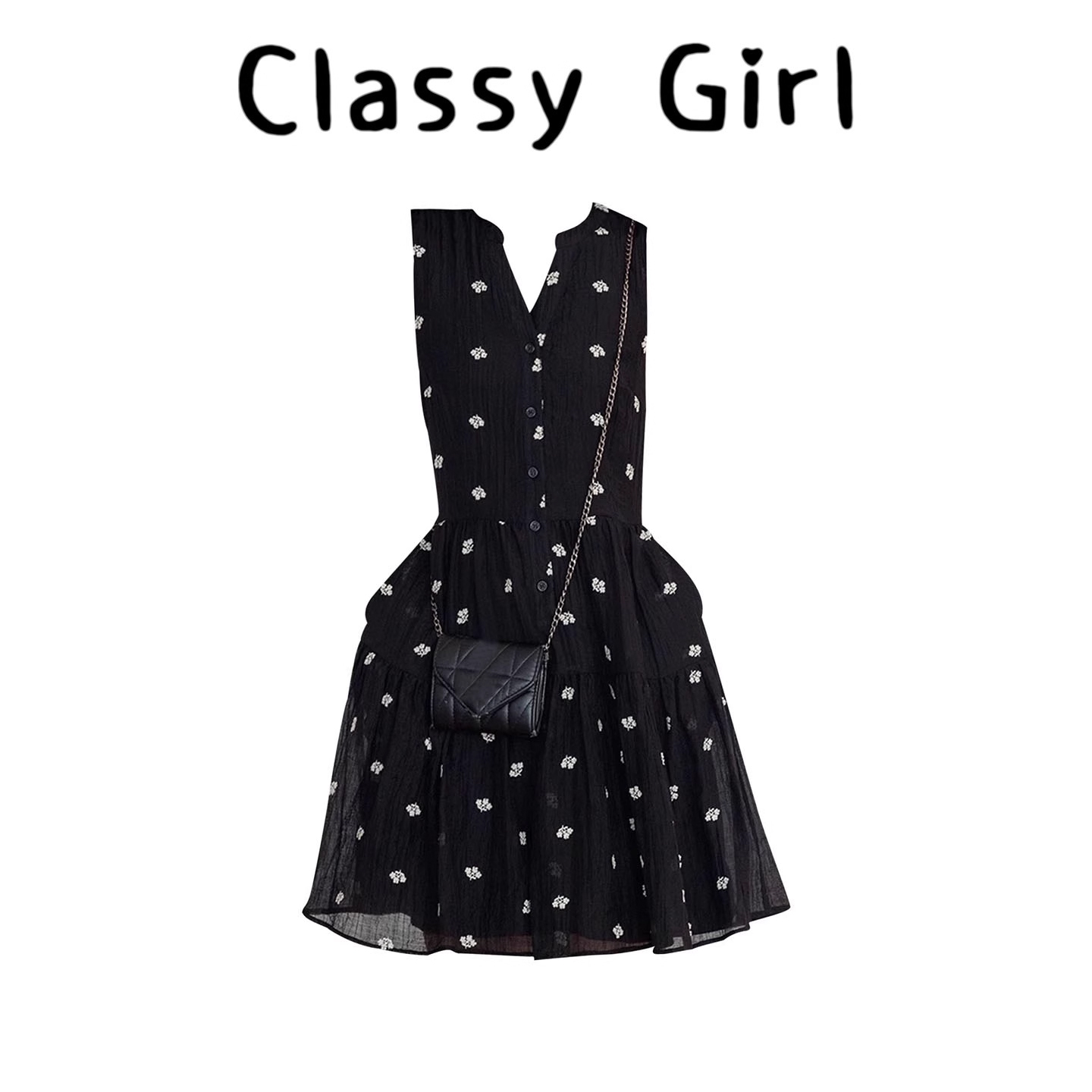 夏季显瘦v领天丝复古刺绣连衣裙