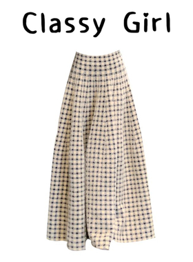 韩系超好看毛呢格子半身裙子女秋冬季2025年新款高腰显瘦a字长裙