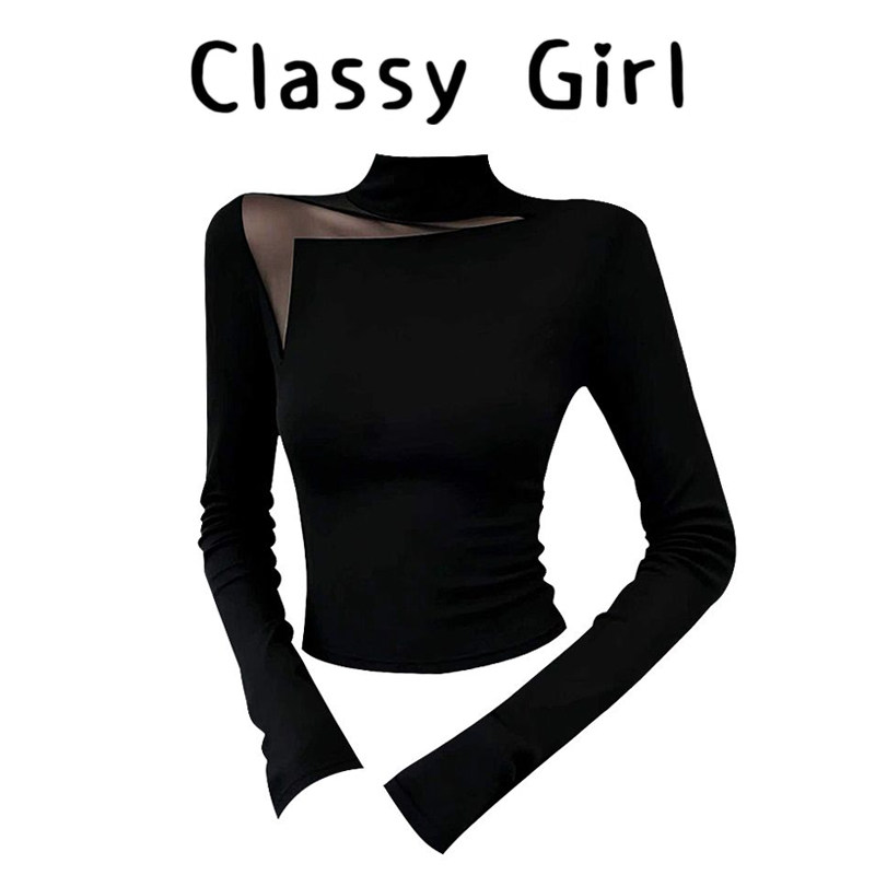 秋冬复古甜辣妹半高领t恤上衣