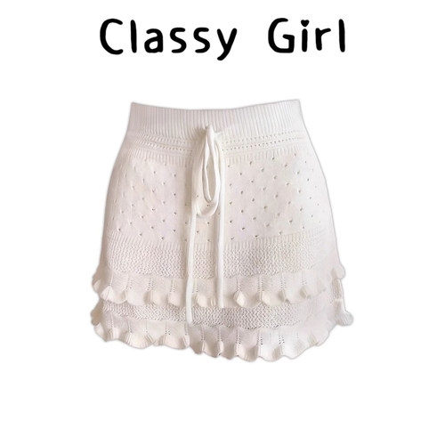 秋冬设计感甜美高腰针织半身裙