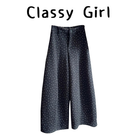 复古文艺碎花加绒加厚毛呢阔腿裤女秋冬高腰显瘦减龄百搭弯刀裤女