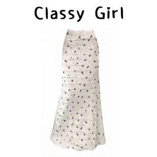 白色碎花鱼尾半身裙女夏天穿搭小个子包臀长款裙子春夏季韩系穿搭