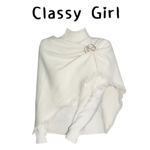 秋冬千金风披肩针织毛衣两件套