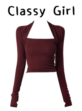 Classy girl  高弹力修身性感打底衫酒红isn美式显瘦性感秋冬上衣