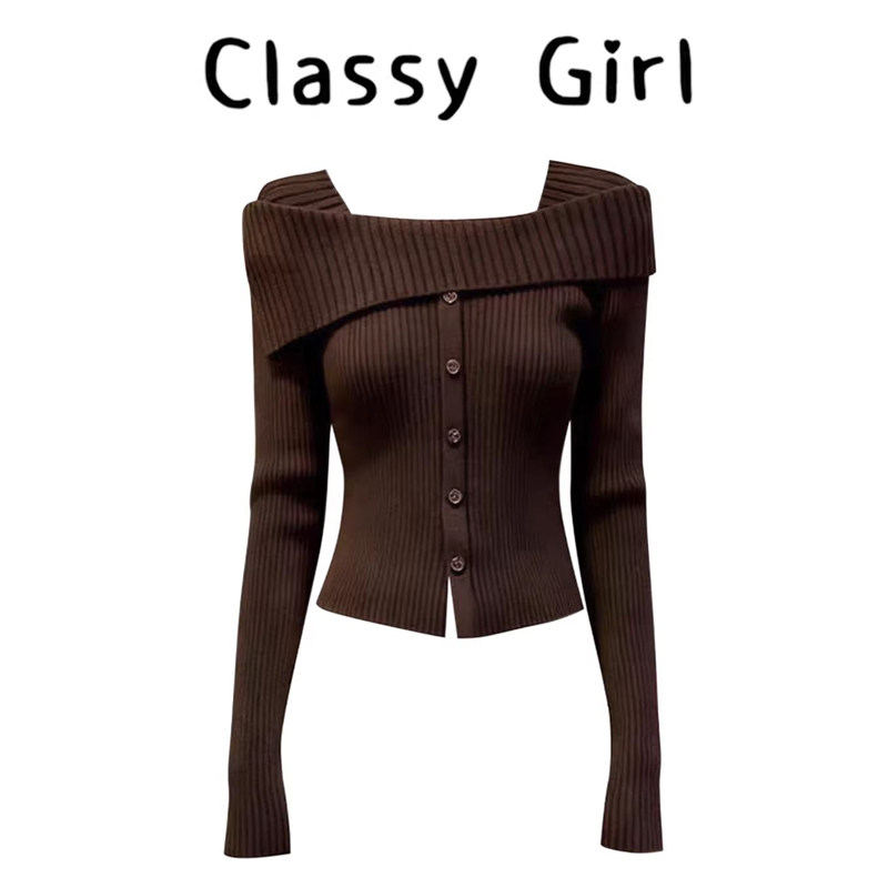 气质温柔风一字肩针织毛衣女秋冬小众设计感复古修身显瘦内搭上衣,女装/女士精品,大码内搭,淘宝优惠券,粉丝福利购,淘宝优惠卷