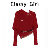 新年红色翻领套头不规则毛衣女秋冬气质加厚内搭打底针织上衣外穿