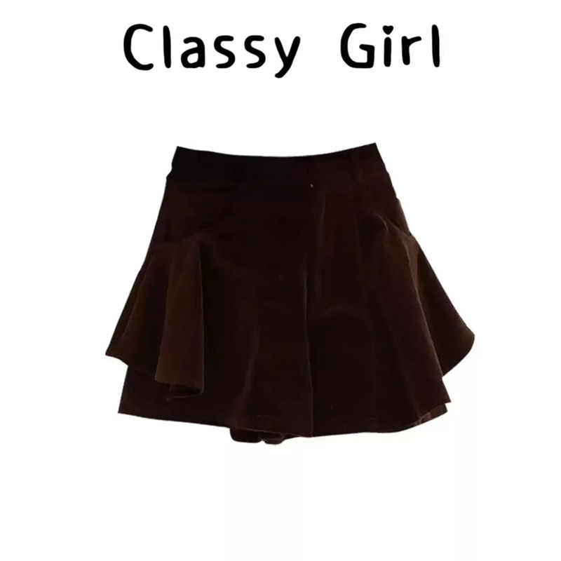 韩系复古灯芯绒高腰百褶半身裙女春夏时尚百搭显瘦绝美裤裙短裤子