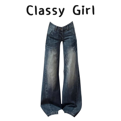 早秋美式低腰辣妹高级微喇牛仔裤