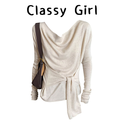 早秋松弛腰带收腰毛针织衫上衣