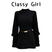 黑色收腰毛衣女2025秋冬新款 法式 赫本风半高领灯笼袖 显瘦内搭上衣