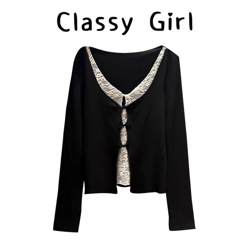 法式辣妹设计感长袖上衣女秋冬季独特绝美蕾丝内搭针织衫掐腰显瘦,女装/女士精品,大码内搭,淘宝优惠券,粉丝福利购,淘宝优惠卷
