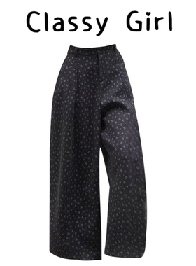 碎花休闲裤女冬季2026新款高腰灰色加绒直筒阔腿裤慵懒风长裤子