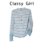 「糖果纸」蓝色条纹开衫 Classy girl 女秋冬设计感慵懒风内搭上衣