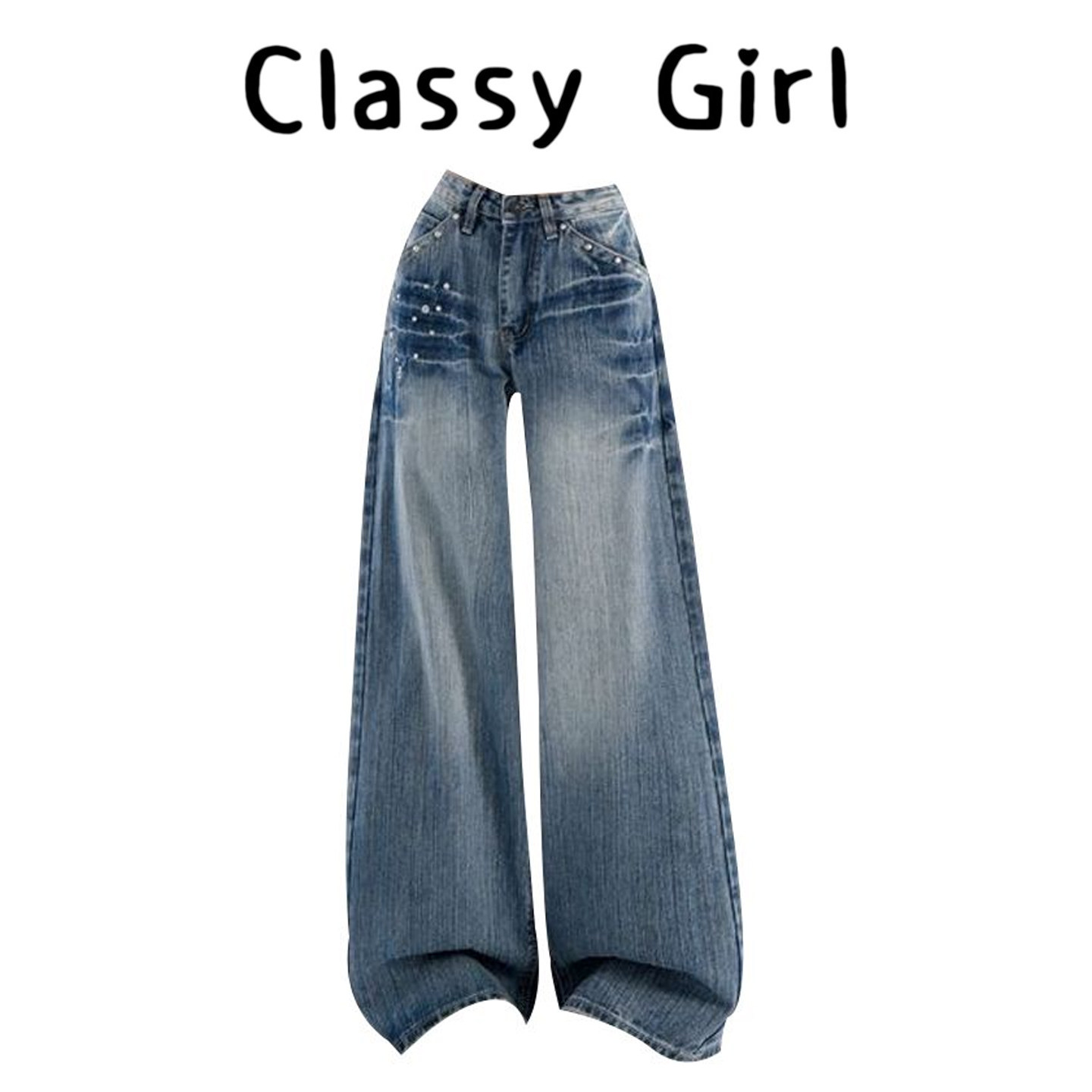 美式铆钉高腰阔腿牛仔裤女2025秋冬新款小众设计感松弛宽松直筒裤,女装/女士精品,大码裤装,淘宝优惠券,粉丝福利购,淘宝优惠卷