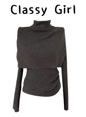 Classy girl 北平之秋 显瘦气质设计感羊毛斗篷两件式长袖针织衫