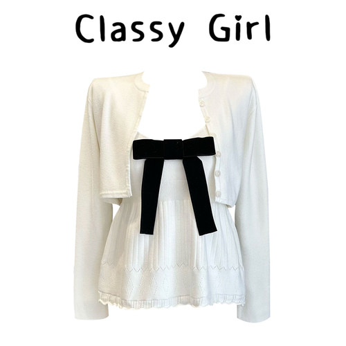 气质针织开衫外套吊带两件套套装