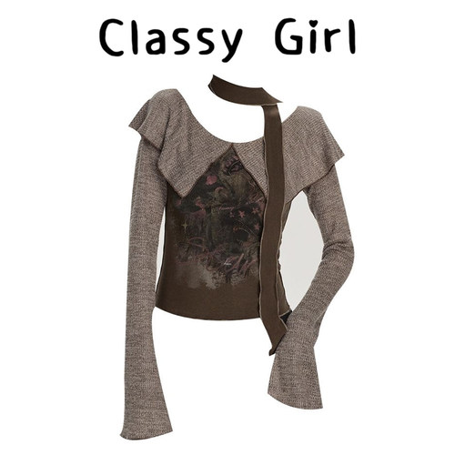 秋冬新款辣妹美式复古设计感上衣