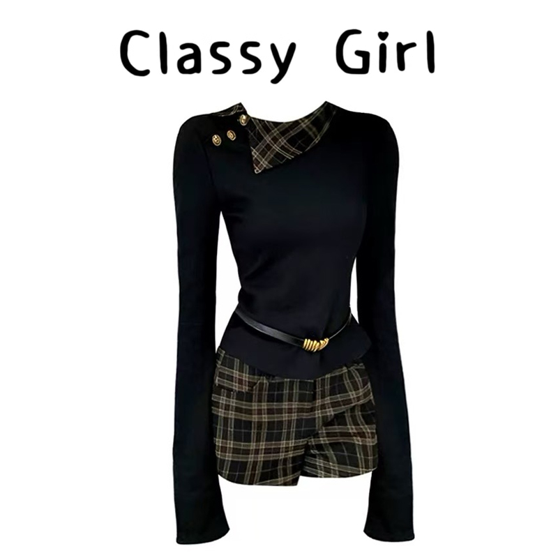 秋冬显瘦气质针织上衣短裤两件套