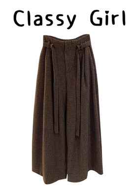 秋冬季运动休闲小个子咖色格子系带裤子女2025新款今年流行梧桐裤