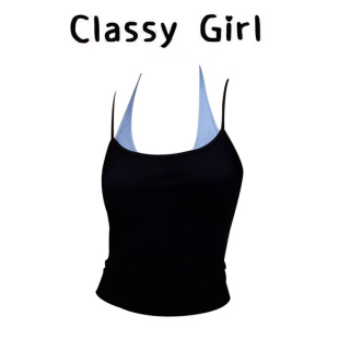 辣妹吊带背心 撞色收腰内搭美式 心动狙击 假两件挂颈上衣女夏季