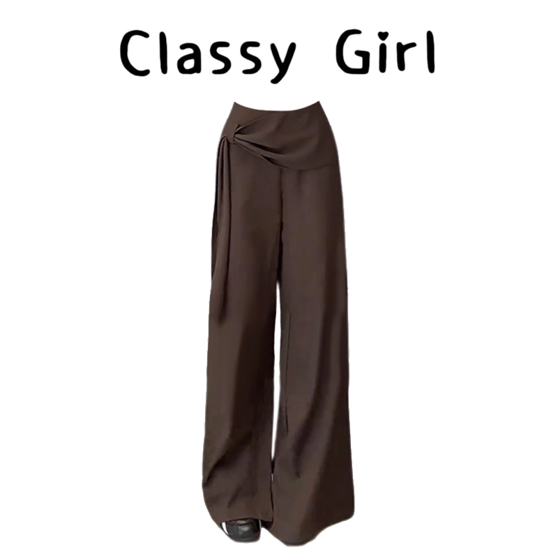 美拉德咖色阔腿裤女早秋松弛感设计感气质高腰绑带显瘦休闲长裤子