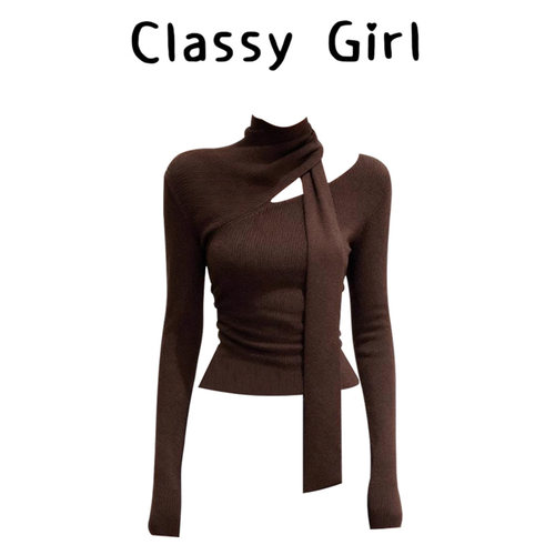 不对称镂空时尚挂脖洋气毛针织衫