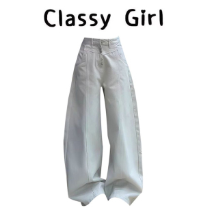 多排扣设计宽松休闲直筒裤 女2026新款 子 复古灰白色阔腿牛仔裤 美式